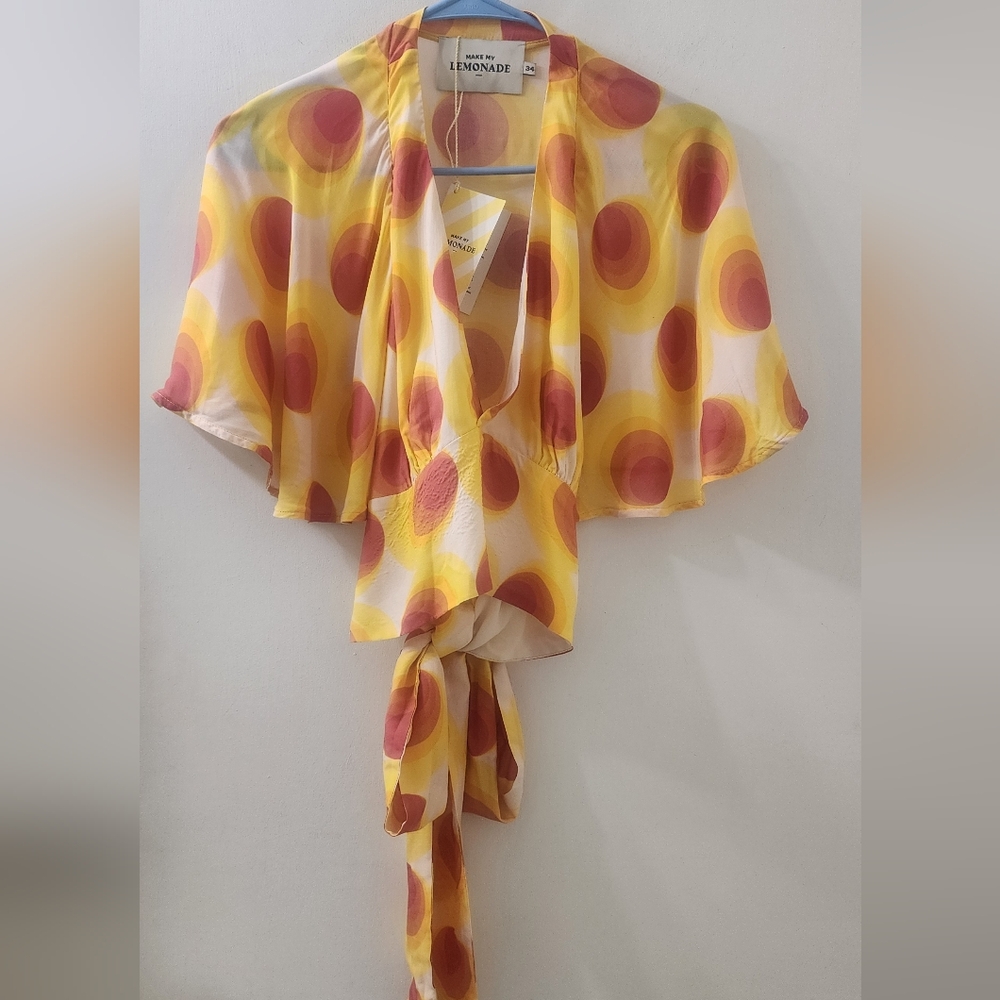 New Lemonade Yellow and Red Polka‎ Dot Top, Size 34.